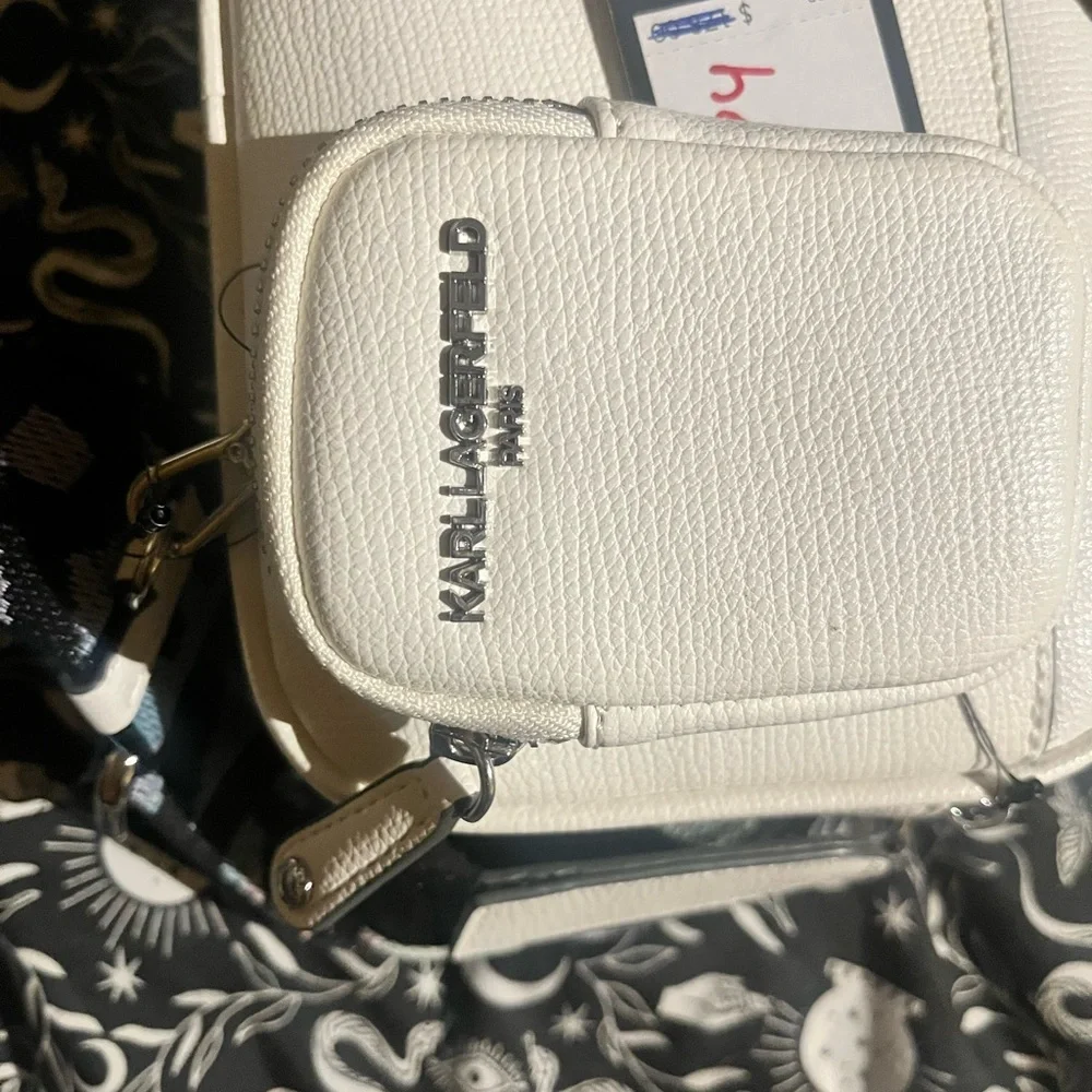 Karl Lagerfeld White Crossbody Bag Set Maybelle Camera Bag Rainbow Pastel Strap - Picture 3 of 5